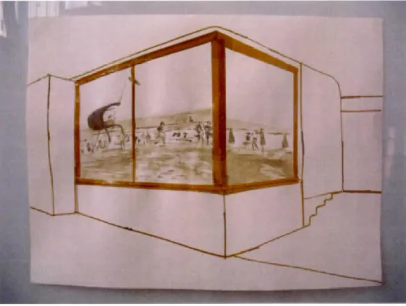 Fig.  2.12  Esqui sse pour une  interve ntion a u COEx,  2009,  vase,  ruban adh ésif,  papie r 