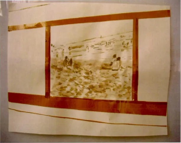 Fig.  2.13  Esqu isse pour un e intervention au COEx, 2009, vase, rub an adhés if,  pa pi er