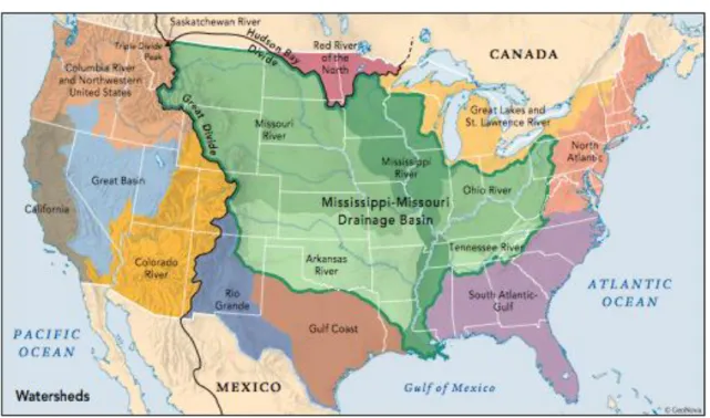 Figure 1.2 : Carte des bassins versants des États-Unis, tirée de Howstuffworks 2010 
