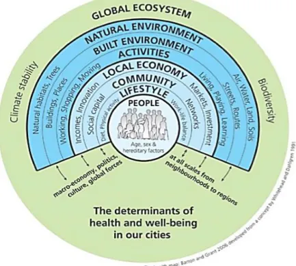 Figure 1.3 Les déterminants de la santé et du bien-être dans nos villes (Tiré de Barton H