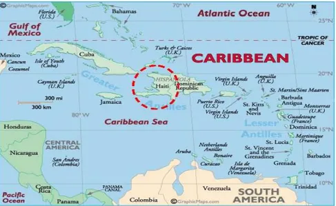 Figure 1.1 Localisation d’Ha ïti  dans les Caraïbes. Tiré d’Organisation mondiale de la Santé  (OMS)/Organisation panaméricaine de la Santé (OPS), 2003, p.3