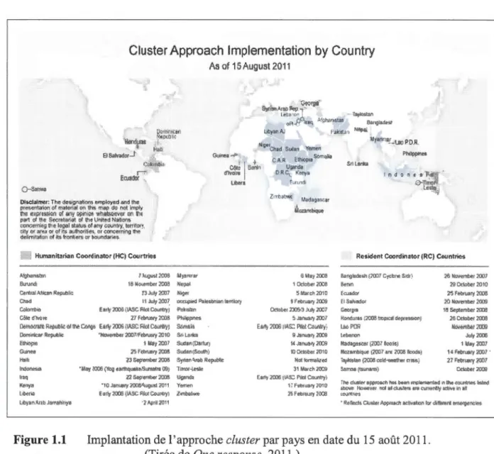 Figur e 1.1  Impl ant atio n de 1  ' approche elus ter par pays en date du  15 août 20 11 