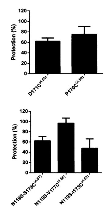 Fig.  6.  FC131  protection  o f  MTSEA-sensitive  receptor  mutants.  Intact  COS-7  cells  transiently  expressing  the  indicated  MTSEA-sensitive  mutant  CXCR4  receptors  in  the  wild-type background (A) and in the N119S(3 35) background (B) were pr