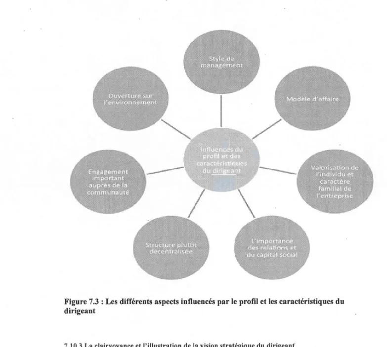 Figure 7.3  : Les différents aspects influencés par le profil et les  caractéristiques du  dirigeant 