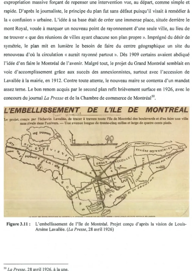 Figure 3.11  :  L'embellisse ment  d e  l'île  de  Montréal.  Projet  conçu  d'après  la  vision  de  Louis- Louis-Arsène Lavallée