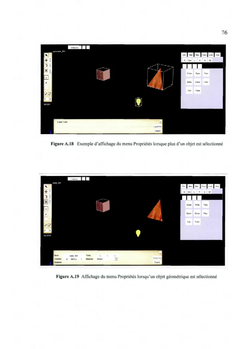 Figure A.l8  Exemple d 'affichage du  menu Propriétés lorsque plus  d'un  objet est sélectionné 