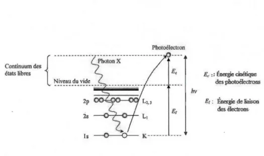 Figure 2.6 Représentation du processus physique impliqué en XPS[69]. 