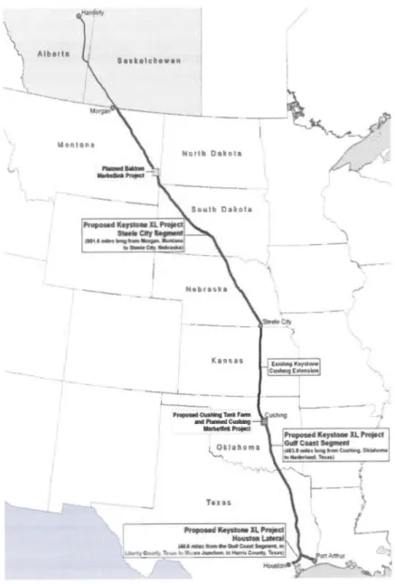 Figure 1.1  Tracé de l'oléoduc Keystone XL  Source: U.S . State Department 2011 