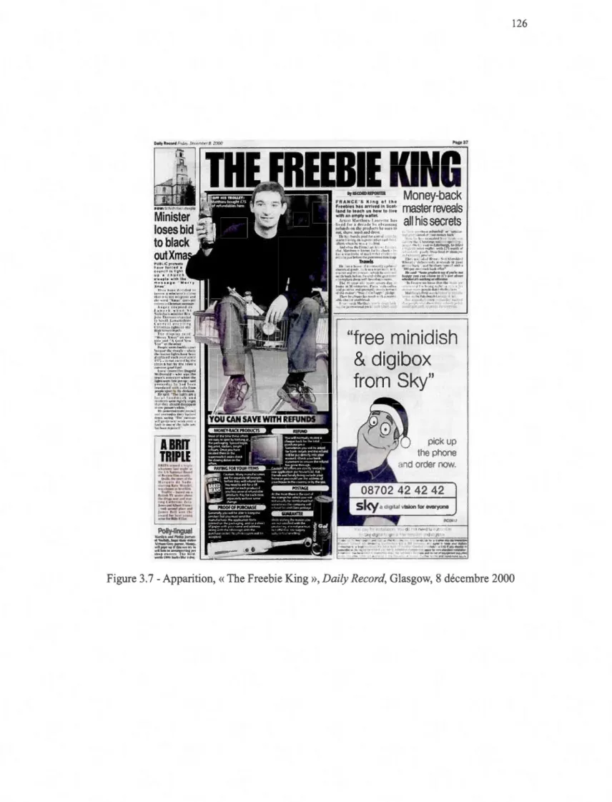 Figure 3.7- Apparition, « The Freebie King», Dai/ y  Record, Glasgow, 8 décembre 2000 
