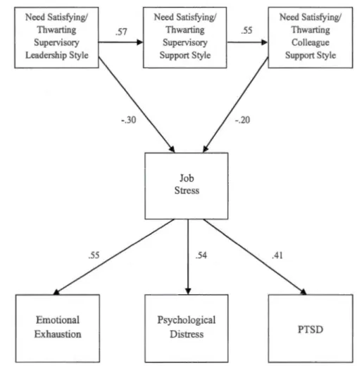 Figure 3.1 . Need Based Social Support and  Stress at Work Model:  lntegrated Results from  the Three SEM Analyses 