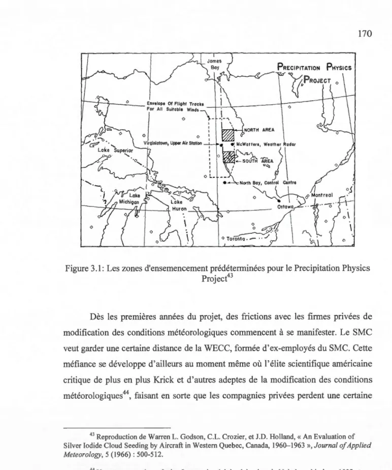 Figure 3.1:  Les zones d'ensemencement prédéterminées pour le Precipitation Physics  Project 43 