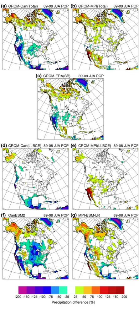 Fig. 7 Same as in Fig. 6 but for JJA precipitation