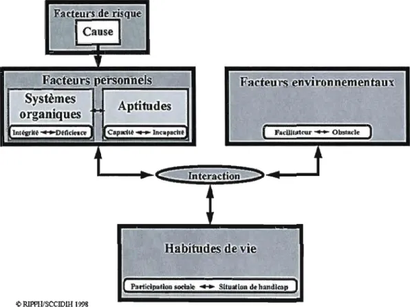 Figure  2.1  Modèle  explicatif  des  causes  et  conséquences  des  maladies,  traumatismes  et  autres atteintes à l'intégrité ou  au développement de la personne