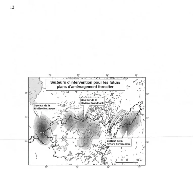 Figure 1.1  Carte de localisation des secteurs d'intervention pour les futurs plans d'amé- d'amé-nagement forestier 
