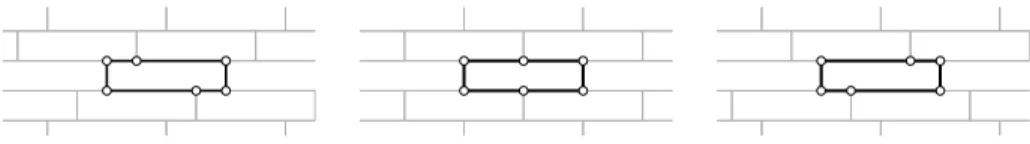 Figure 1: The three hexagonal tilings of the 4 × 1 rectangle.