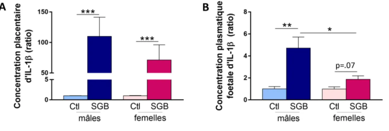 Figure 3. Expression IL-1β placentaire et plasmatique fœtale.  