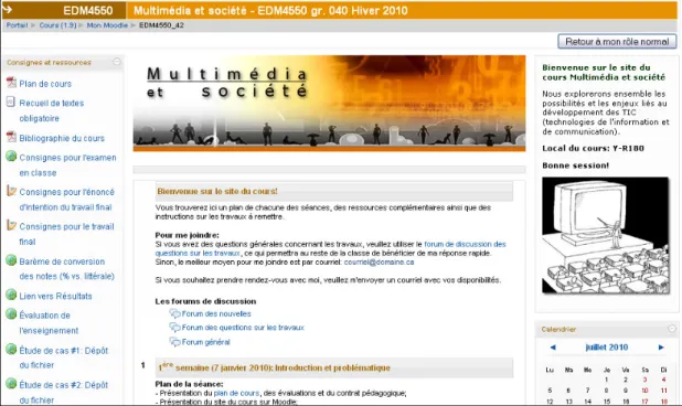 Figure 1.1  Un exemple de site de cours sur Moodle 