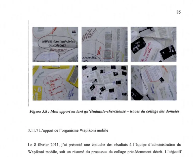 Figure 3.8: Mon apport en tant qu 'étudiante-chercheuse - traces du collage des  données 