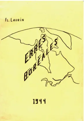 Figure 2. Page couverture du roman Erres boréales, avec une carte esquissée du Québec agrandi vers  le Nord, sur laquelle les États-Unis et le Canada n’apparaissent pas 