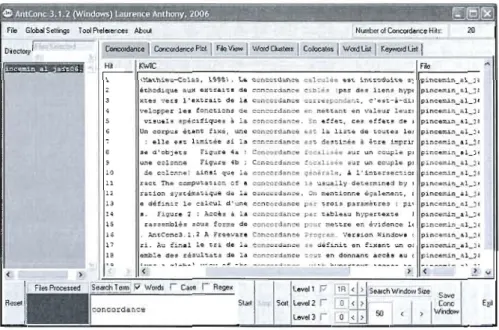 Figure  4.2  Exemple  de  concordancier  permettant  d'effectuer  des  tris  statistiques