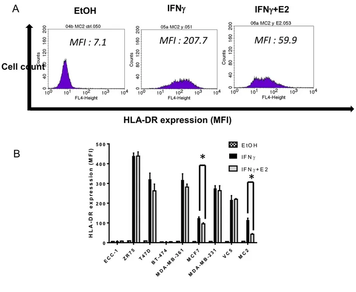 Figure 9. HLA-DR expression in different BCC lines. The presented  cell lines were stimulated with EtOH, IFN or IFN+E2, and incubated 