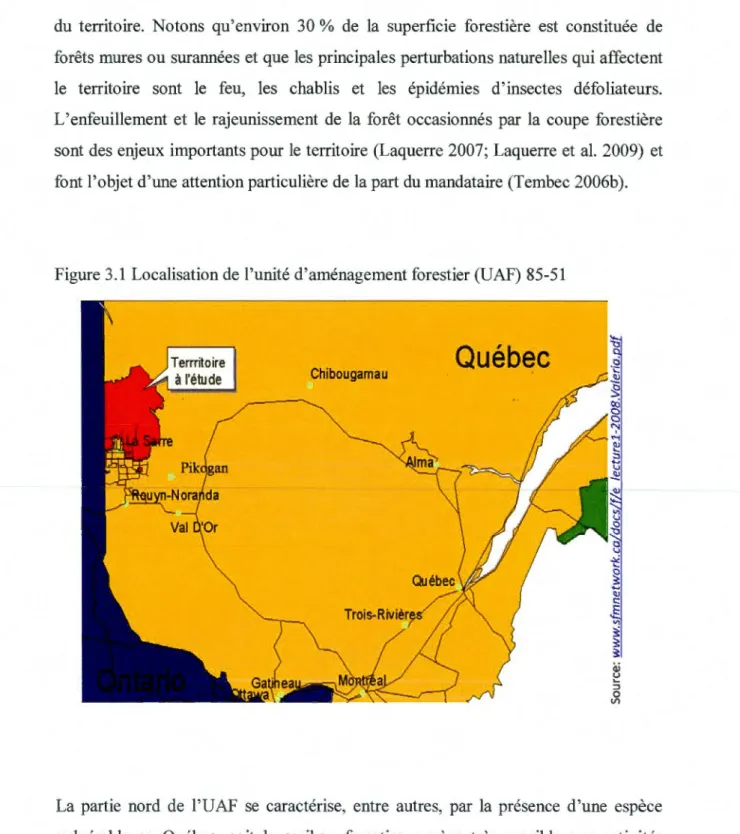 Figure 3.1  Localisation de  l' unité d'aménagement forestier (UAF)  85-51 