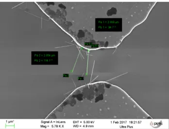 Figure 3.6 : Image SEM montrant la croissance des nanofils Ge horizontaux avec une température de croissance  égale à 320°C, (T= 40 min, P = 4.5 Torr)