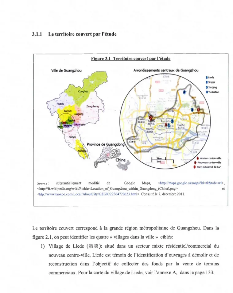 Figure 3.1  Territoire couvert par l' étude  Ville de Guangzhou 