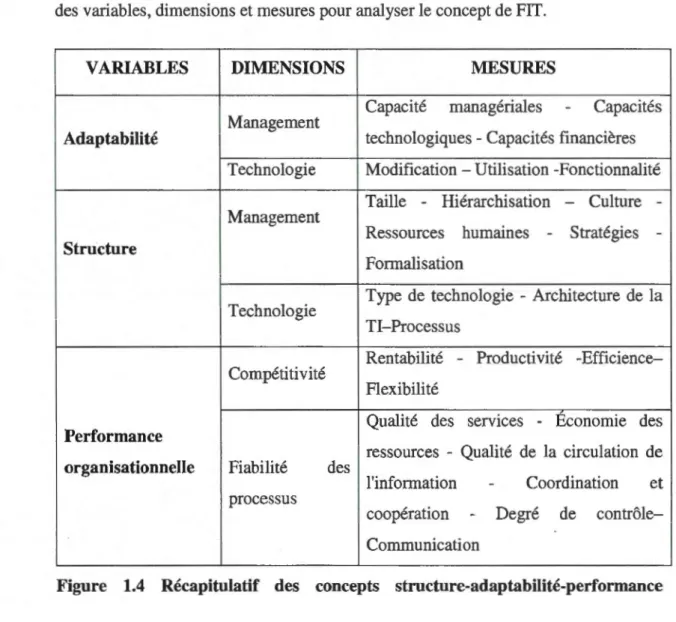 Figure  1.4  Récapitulatif  des  concepts  structure-adaptabilité-performance 