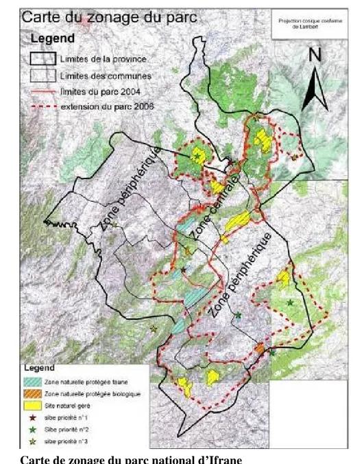Figure 6.1   Carte de zonage du parc national d’Ifrane  Source : BRL-Ingénierie (2007), p