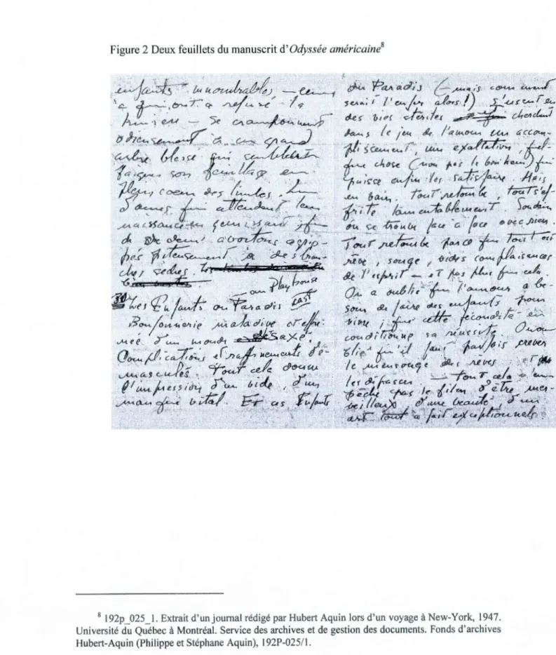 Figure 2 Deux feuill ets du  manuscrit  d'Odyssée américaine 8 