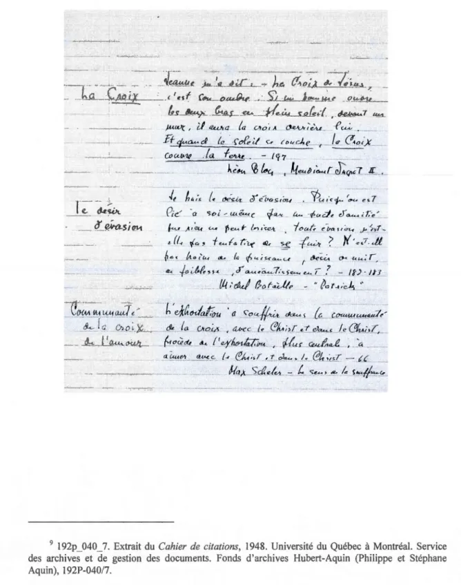 Figure 3  Feuillet du  Cahier de  citations 9 