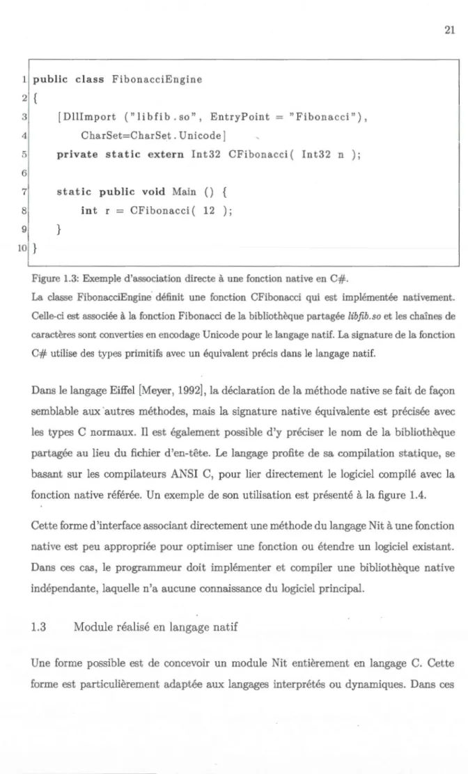 Figure 1.3:  Exemple d'associat ion directe  à  une fonction  native en  C#. 