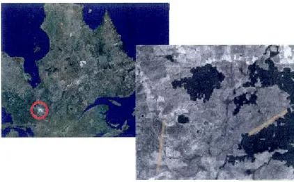 Figure  4.1  Emplacement  de  la  zone  d'étude  au  Québec  et  des  données  lidar  acquises  en  2007,  Forêt  d'enseignement  et  de  recherche du Lac Duparquet