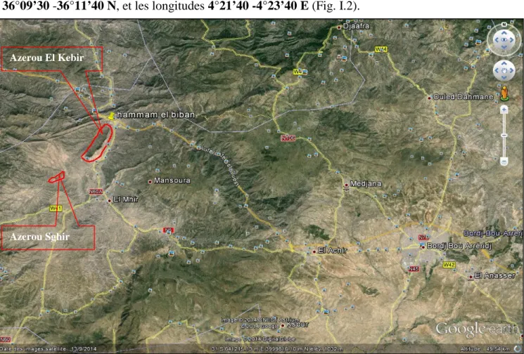 Figure I.1 : Situation géographique de la région étudiée (carré jaune) (photo : Google Earth)