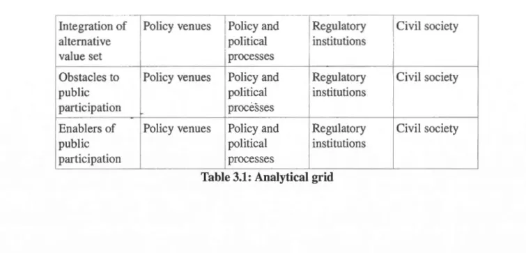 Table 3.1:  Analytical grid 