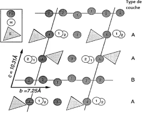 Figure I-9 : Projection des cations ( Pb,S ,H) en parallèle dans une structure  d’ordre  BAABAA 