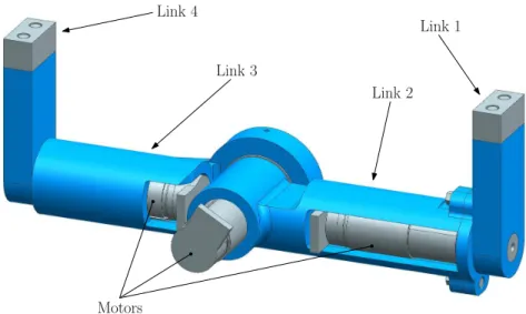 Figure 1.3 – CAD model of the prototype. Parts in blue are made of 3D-printed ABS plastic.