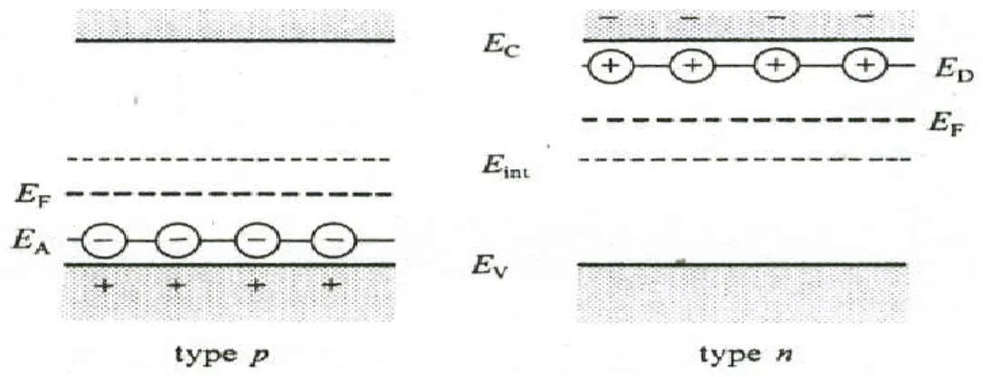 Figure I.3: Bandes d’énergies d’un semi-conducteur  extrinsèque de type n et type p. 