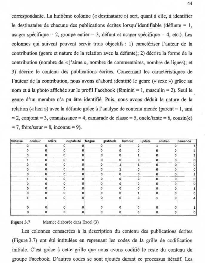 Figure 3.7  Matrice élaborée dans Excel  (3) 