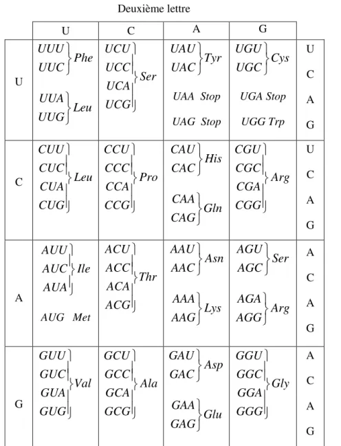 Figure 1.8. Code génétique. 