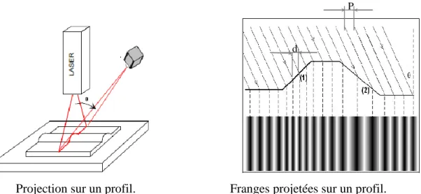 Fig. III. 1. Angle de projection et interfrange .sur une surface courbe. 