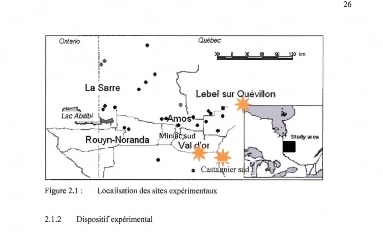 Figure 2.1  :  Localisation des sites expérimentaux 