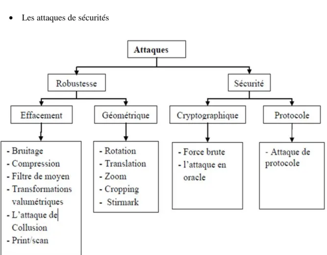 Figure II.8: La classification des attaques que peut subir un document tatoué.