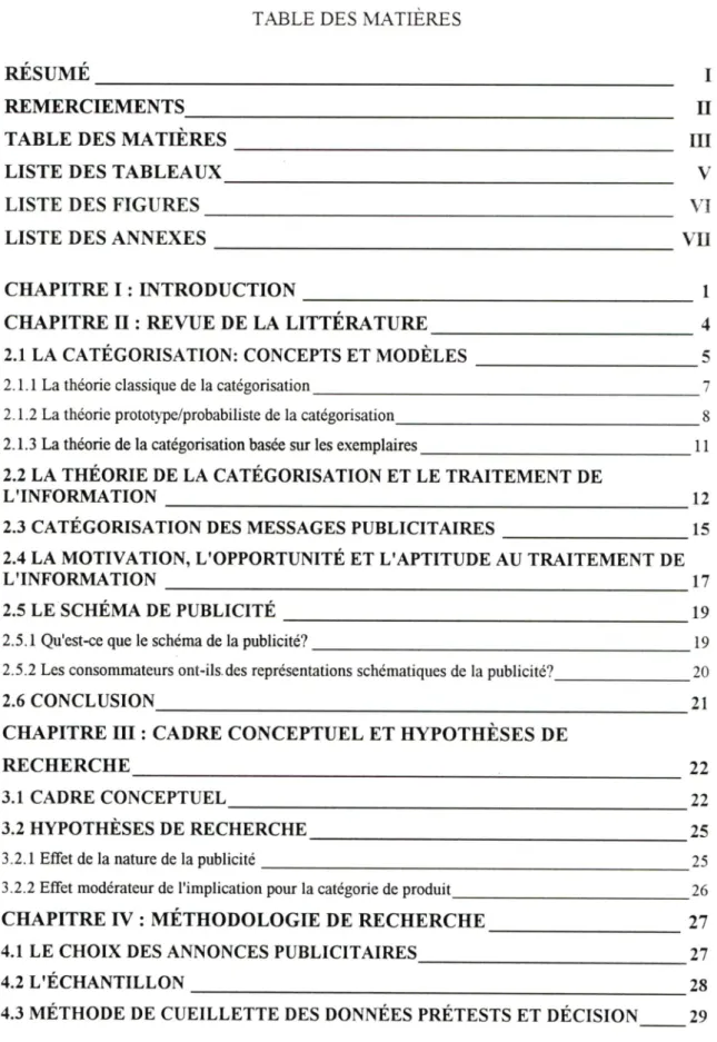TABLE  DES  MATIERES