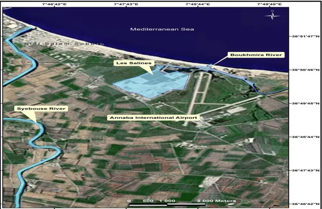 Fig.  10. Situation géographique d’Oued Boukhamira  et de la station des Salines  (GOOGLE EARTH) 