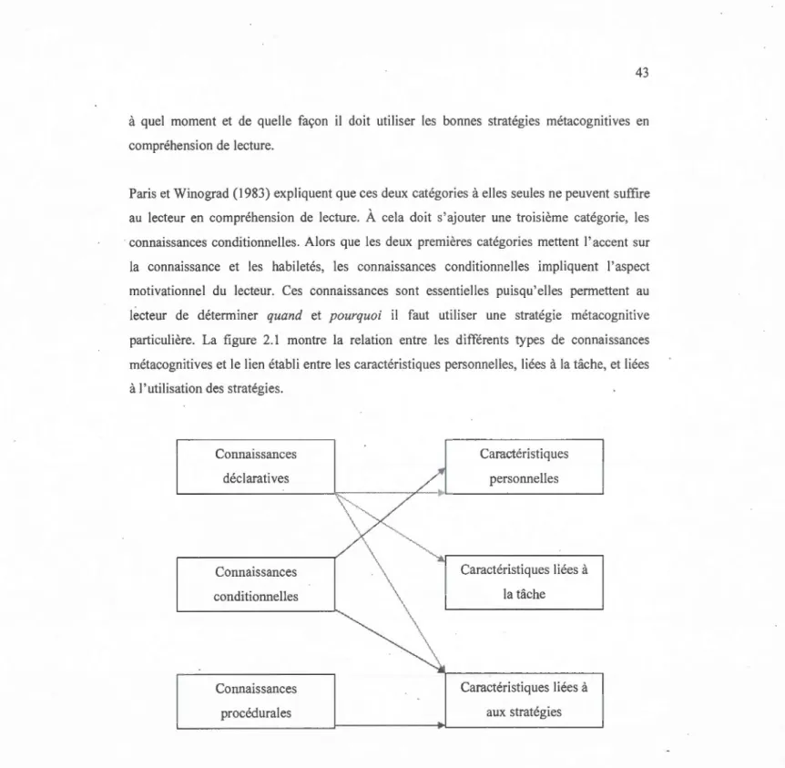 Figure 2.  1  Relation  entre  les  différents  types  de  connaissances  métacog nitives  et  leurs 