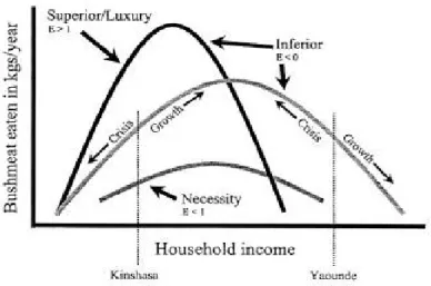 Figure 2.1  Changes in wild meat demand with income  Source: Wilkie and Godoy (2001), p.763 