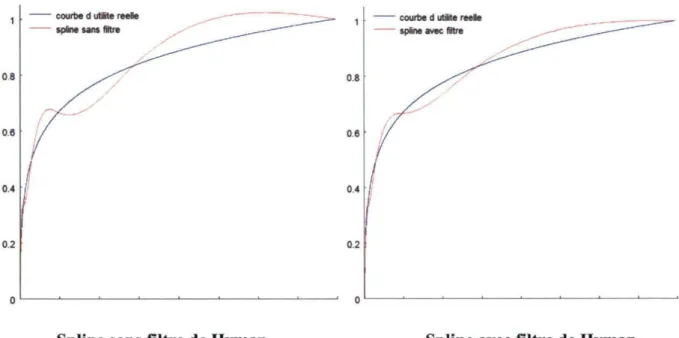 Figure 4.1 : Exemple graphique de l'application du filtre de Hyman à une spline cubique  estimant une courbe d'utilité 