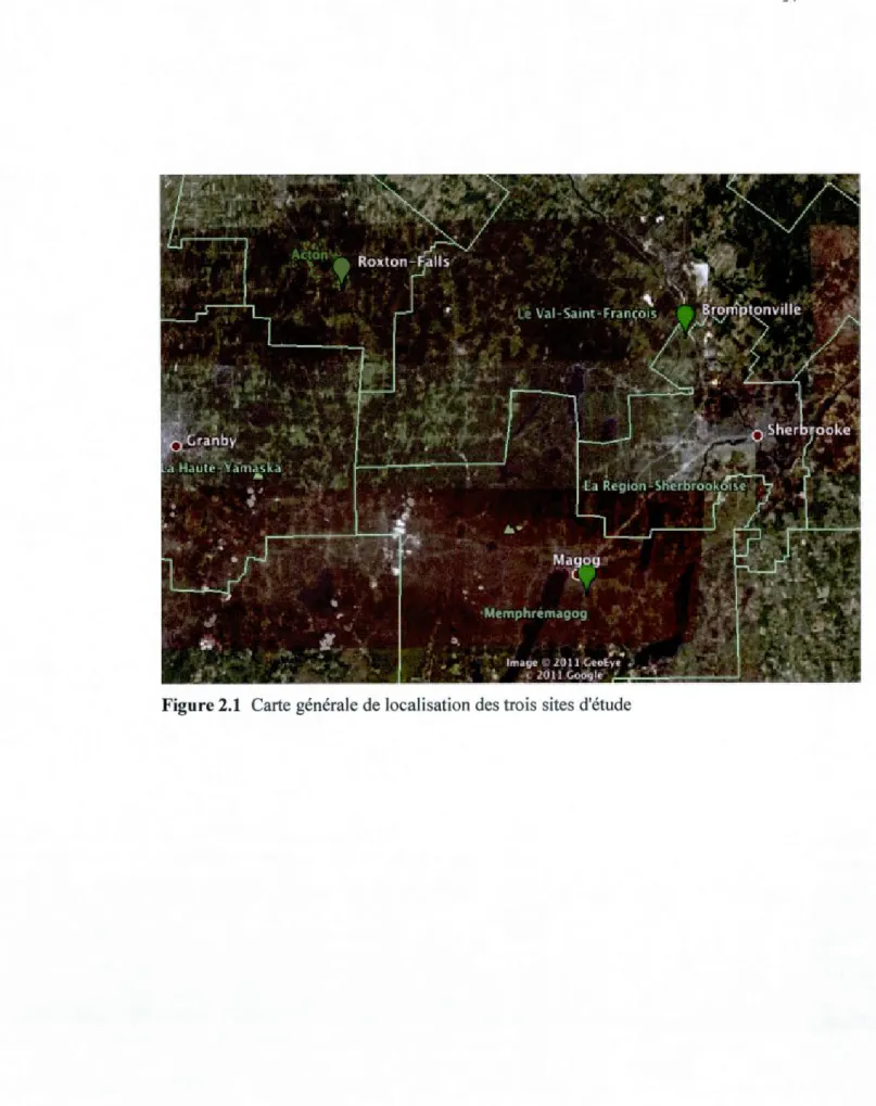 Figure 2.1  Carte générale de  localisation des  trois sites  d'étude 